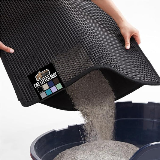 GORILLA GRIP Honeycomb Cat Litter Box Mat, Two Layer Trapping Waste Mats, Soft On Paws, Litter Box Supplies and Essentials for Indoor Cats, Traps Excess, Water Resistant for Floors, 30x24 Black