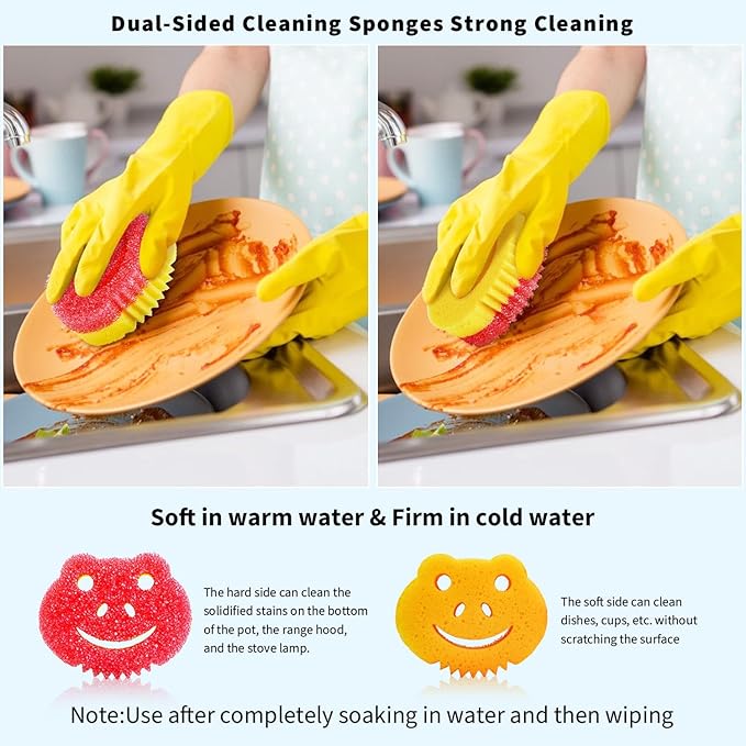 SmilePowo 9 Pack Scrub Sponge, Dual-Sided Temperature Controlled Kitchen Sponge for Dishes,Cute Frog Scrub Sponges Household Cleaning Pads Bathroom Wall Cleaner Multi-Functional Cleaning Sponges