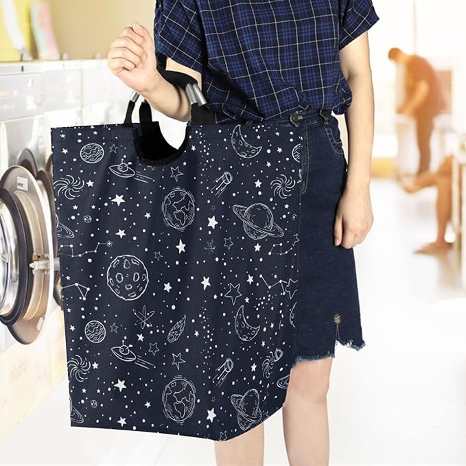 visesunny Large Capacity Laundry Hamper Basket Night Sky Star Moon Space Planet Water-Resistant Oxford Cloth Storage Baskets for Bedroom, Bathroom, Dorm, Kids Room