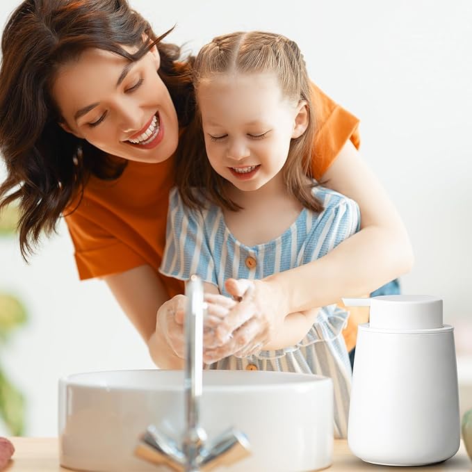 Foaming Soap Dispenser - 12 Oz Ceramic Foam Hand Soap Dispenser for Bathroom, Face Wash Dispenser Bottle with Foaming Pump, Refillable Lotion Dish Soap Foam Dispenser for Kitchen, Matte White