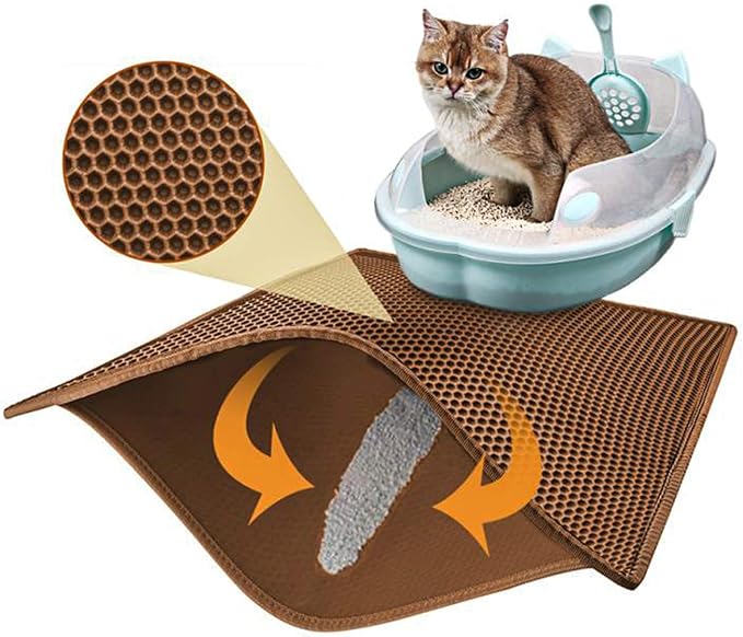 Pieviev Cat Litter Mat Double Layer Waterproof Urine Proof Trapping Mat 1 Pack (30''X24'', Brown)