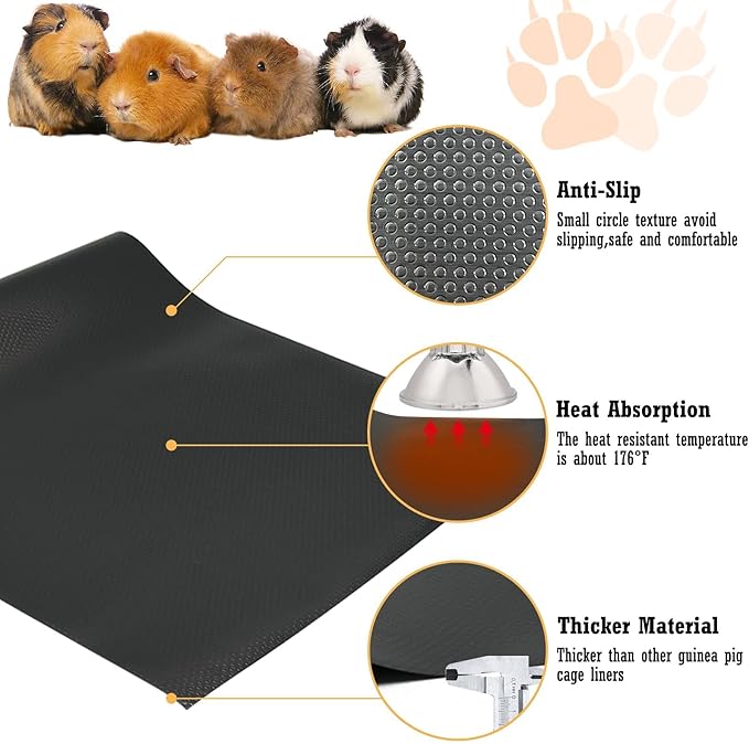 Hamiledyi 2 Packs Guinea Pig Cage Liner Reusable Guinea Pig Bedding Easily Cut to Suit Cage Washable & Anti Slip Guinea Pig Pee Pads for Small Animal Hamster Rat Rabbit Chinchillas-18 x 79", Black