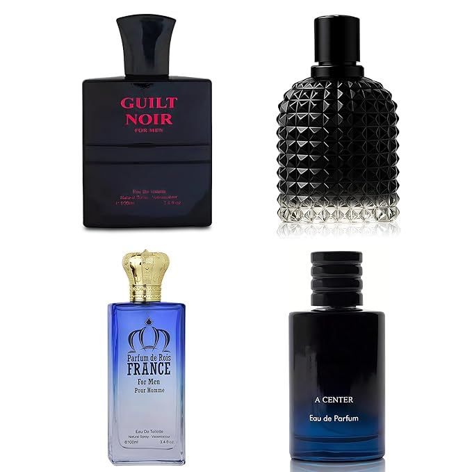 Men's Cologne Include 4 Variety Pack Perfume Gift Set- 3.4 Fl Oz Each Eau De Parfume Tobacco,Musk,Woody,Masculine Scent Long Lasting Fragrance(MilanoMR&Salva&GuiltN&ParfumFrance)