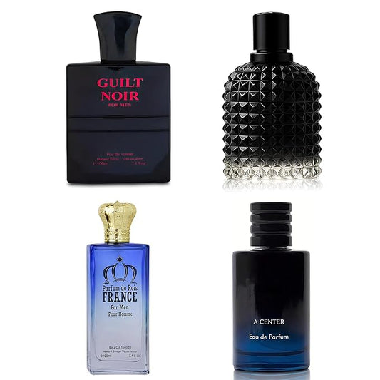 Men's Cologne Include 4 Variety Pack Perfume Gift Set- 3.4 Fl Oz Each Eau De Parfume Tobacco,Musk,Woody,Masculine Scent Long Lasting Fragrance(MilanoMR&Salva&GuiltN&ParfumFrance)