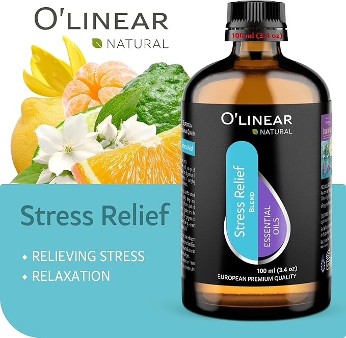 O’Linear Stress Relief Essential Oil Blends - Calming Essential Oil for Diffuser - Aromatherapy Relaxing Blend Oil - Essential Oils for Air Purifier 3.4 oz (100ml)