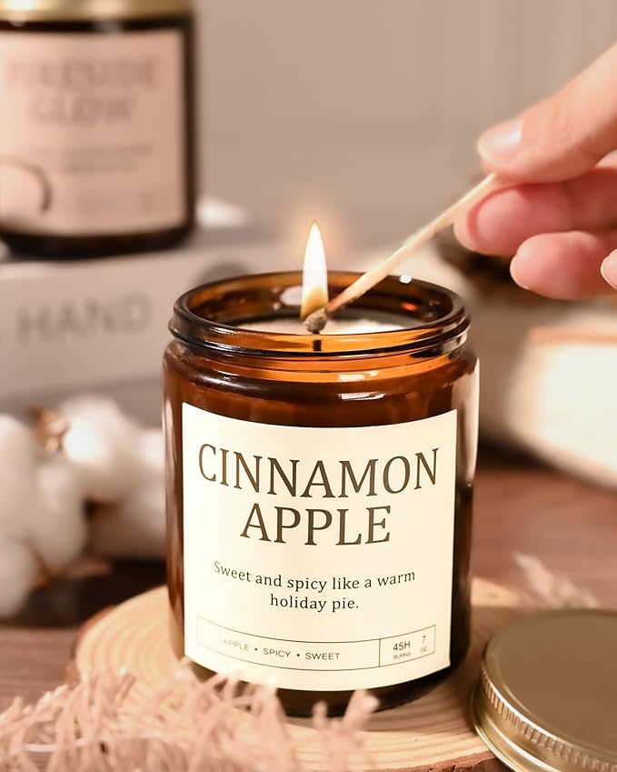 Christmas Candles Gift Set for Women - 4 Pack Scented Soy Candles with Cashmere Cedar, Fireside Glow, Cinnamon Apple & Vanilla Balsam, Long Lasting Holiday Winter Gifts for Home