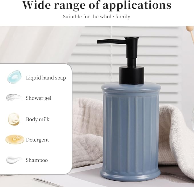 Ceramic Soap Dispenser - Blue Liquid Hand Soap Dispenser Bathroom, Modern Refillable Dish Wash Soap Bottle for Kitchen, ANTIS'S HOME