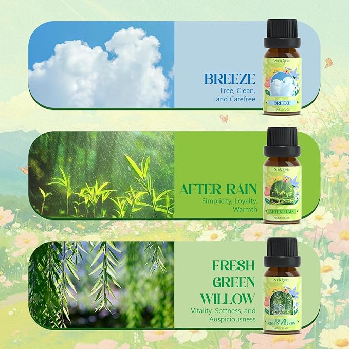 Spring Fragrance Oils Set, Essential Oil Gift Set for Diffuser, Spring Scent Diffuser Oil, Diffuser Scents Oil for Home,Freesia,Breeze,Fresh Green Willow,Fresh Cut Grass,Jasmine, After Rain