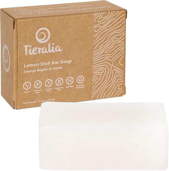 Tieralia Lemon Dish Soap Bar – Solid Dish Block Soap Set for Kitchen Cleaning | Plant-Based, Fragrance-Free, Vegan Bar Soap | Long-Lasting, Zero Waste | 2-Pack (11.28 oz)