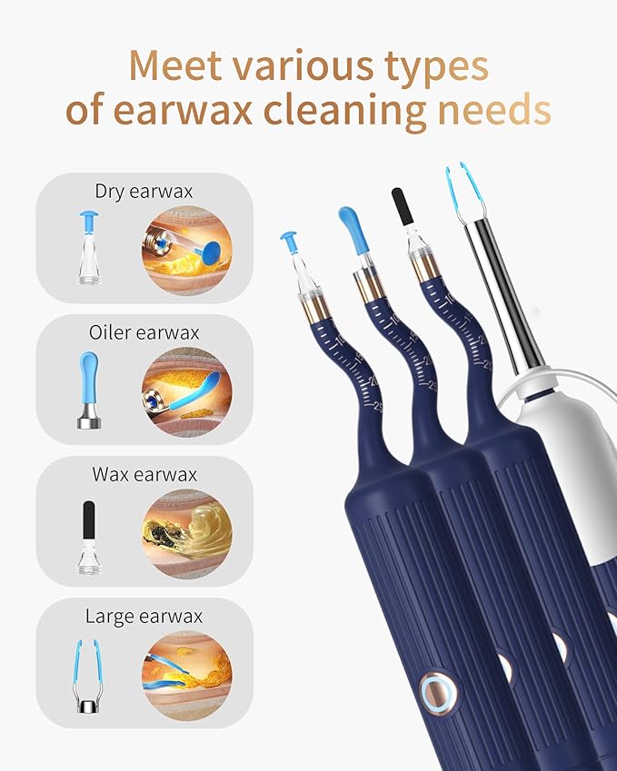 Ear Wax Removal Tool Camera Kit, Ear Cleaning Kit with Flexible Visual Ear Camera Otoscope, Portable Wireless Painless Ear Cleaner with Earwax Remover Tweezers for Adults Kids Pets