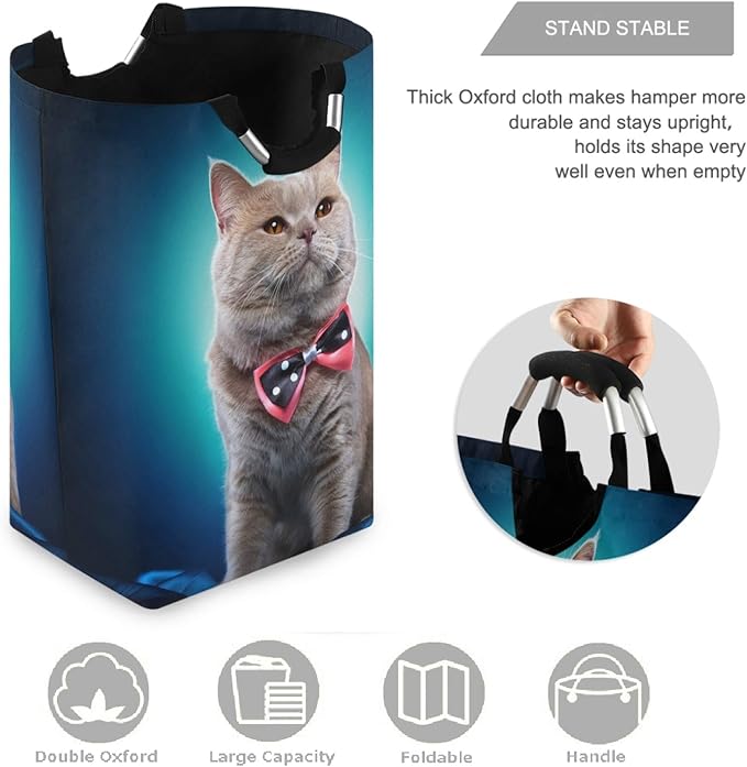 visesunny Cat Large Laundry Hamper with Handle Foldable Durable Clothes Hamper Laundry Bag Toy Bin for Bathroom, Bedroom, Dorm, Travel