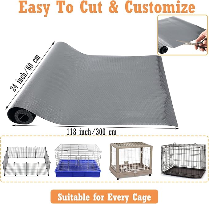 Hamiledyi Guinea Pig Cage Liner Reusable Guinea Pig Bedding Easily Cut to Suit Cage Washable and Anti Slip Guinea Pig Pee Pads for Small Animal Hamster Rat Rabbit Chinchillas (24" x 118" Gray)