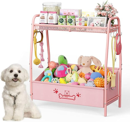 Large Dog Toy Basket (23.6"x11.2"x9.7"), Girl Dogs Toy Bin with Storage Organizer, Trapezoid Pink Toy Box for Dog Stuff Accessories, Pet Toy Storage Holder Chest for Cat Dogs Essential Supplies