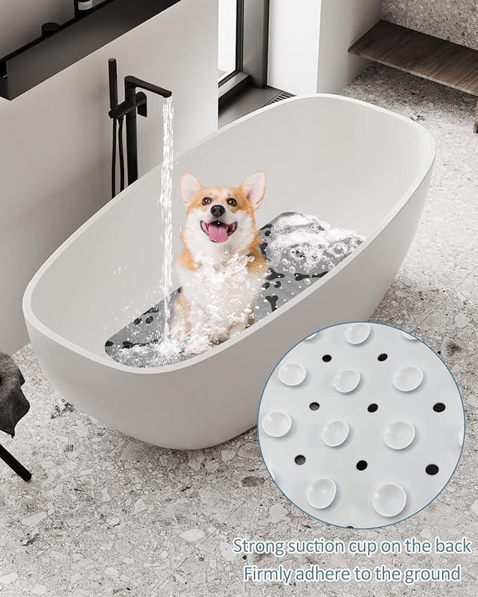 Dog Bath Mat for Tub Non-Slip Pet Bathtub Mat Fast Dry Dog Shower Attachment Mat Senior Friendly Dog Bath Supplies (Gray