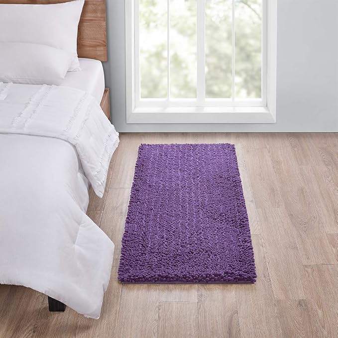 Walensee Large Bathroom Rug Non Slip Bath Mat (72x24 Inch Lavender) Water Absorbent Super Soft Shaggy Chenille Machine Washable Dry Extra Thick Perfect Absorbant Best Plush Carpet for Shower Floor