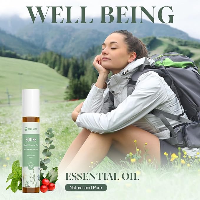 Essential Oil Roll On Set, (Calm,Renew,Dream,Head Relief), Aromatherapy Roll On Blends for Massage, Body Care & Home Use, Stress Relief Gift Men & Women