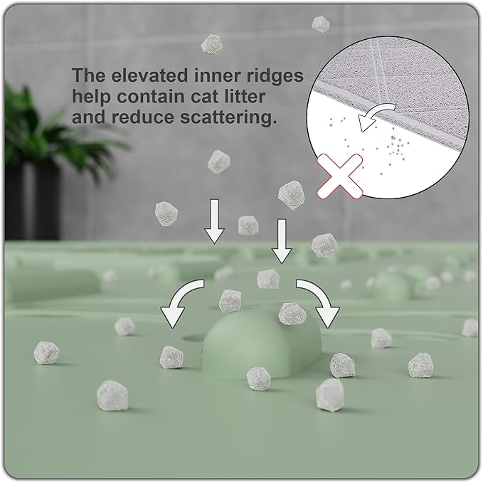 OHMO Cat Litter Mat XXL Trapping Mat Premium Silicone Rubber 37.5x25.2 Sage Green, Waterproof and BPA Free Kitty Litter Box Mat, Easy to Clean and Keeps The Floor Tidy