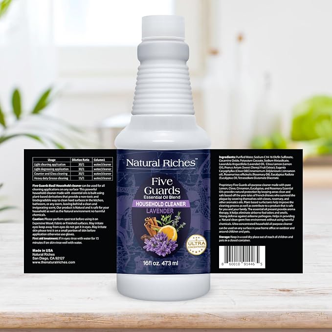 Natural Riches Household Cleaner Concentrate Five Guards Lavender scent from The Tales of French stories of Thieves Essential oil Blend household cleaner - 16 fl oz