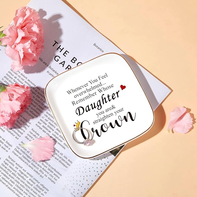 Mom's Jewelry Holder - Remember Whose Daughter You Are - Straighten Your Crown - Gifts for Daughter's Graduation, Wedding, Mother's Day, Valentine's Day