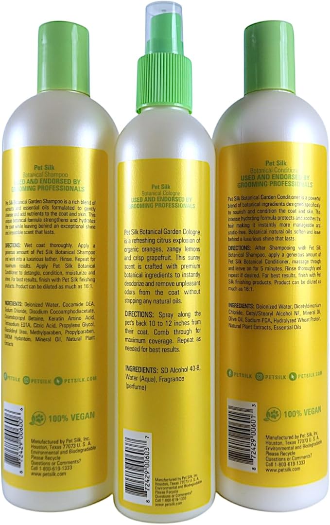 Pet Silk Botanical Garden Shampoo, Conditioner, Cologne Bundle, Infused with Lemon Verbena & Botanical Oils, Cleanse, Condition and Refresh Your Pet's Coat with Ease in an Easy-to-Use Bundle!