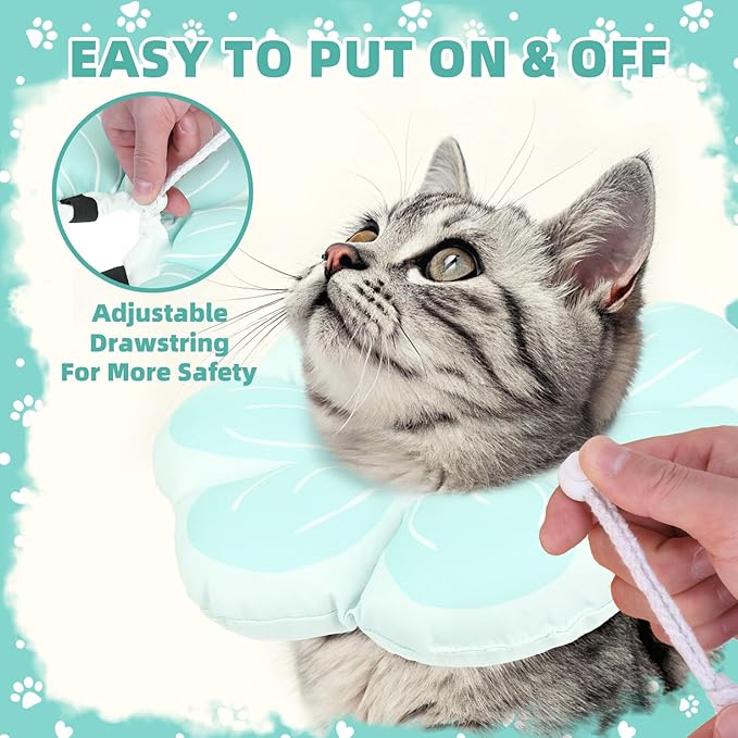 PUPTECK Cat Cone Collar Soft, Adjustable Protective Recovery Flower Collar Alternative, Comfortable Elizabethan Cat Collar Lightweight Stop Licking Neck Cone for Cats After Surgery, Blue, M