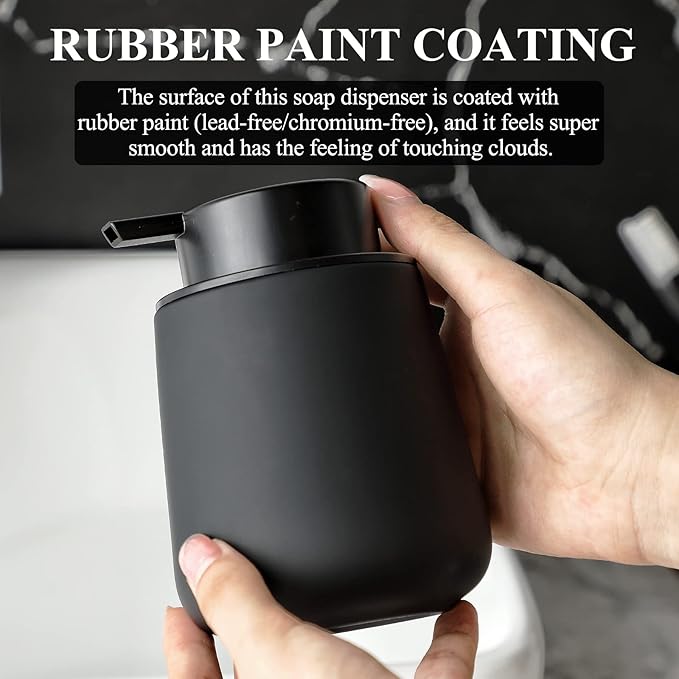 BosilunLife Foam Hand Soap Dispenser - 12 oz Bathroom Lotion Hand Pump Dispenser Black Foaming Hand Soap Dispenser Ceramic Dish Liquid Dispenser for Kitchen Hand Wash Dispenser (Rubber Paint)