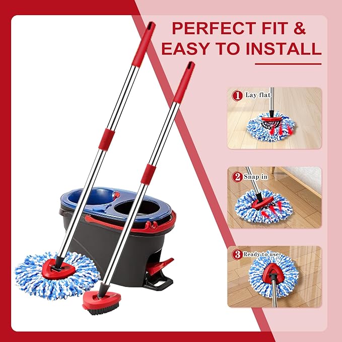 2 Pack Spin mop Replacement Head, Spin mop Scrub Brush,Microfiber Mop Refills, Easy to Replace,for Bathroom,Kitchen,Tub and Tile,Easy Cleaning,Suitable for Ocedar RinseClean 2-Tank System Spin Mop (C)