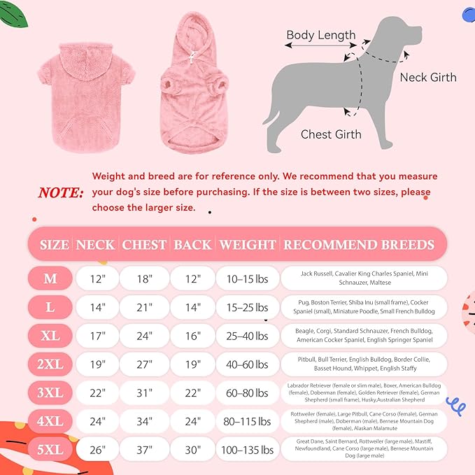 3XL Dog Sweaters for Large Dogs,Dog Hoodie,Warm Fuzzy Fleece Sweatshirt with Hood & Pocket,Leash Hole,Cozy Cold Weather Pet Clothes Sweater Hoodie for Large Dogs(Pink,3XL)