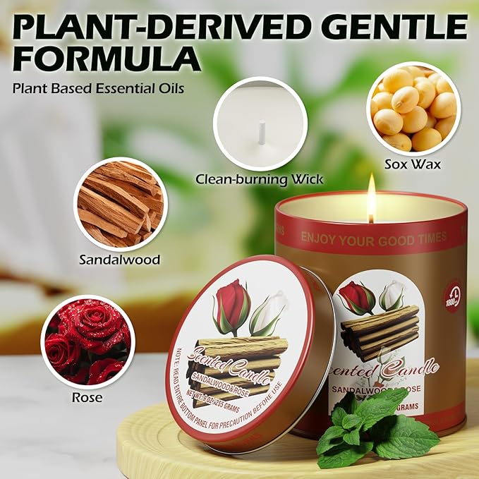 Decorative Candles for Home, Scented Wax, Indoor Use (Sandalwood & Rose)