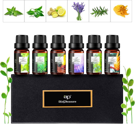 Fresh Essential Oils Set, 6x10ml Aromatherapy Oil Gift Kit for Diffuser, Fragrance, Humidifiers, Air Purifier- Tea Tree, Bergamot, Rosemary, Lavender, Lemon, Peppermint