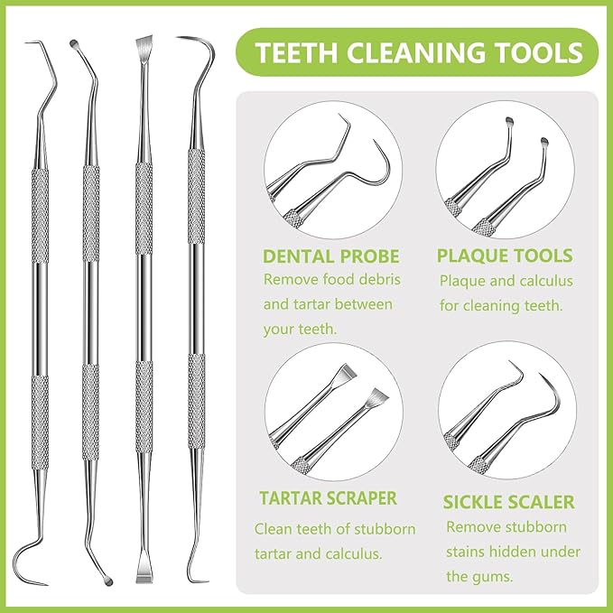 Dental Tools Pet Dog Teeth Cleaner Tool Kit, Stainless Steel Plaque Remover Dental Picks Tooth Tartar Scraper, Pets Oral Care Hygiene Set for Cats and Dogs Use with Case