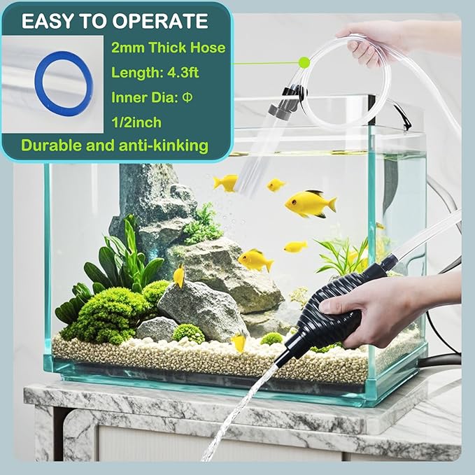 4.3ft Fish Tank Cleaner Aquarium Siphon Gravel Vacuum for Aquarium Fish Tank Changing Water Cleaning Gravel and & Sand