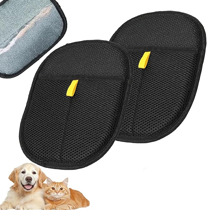 2 Pcs Reusable Pet Hair Remover Gloves, 2025 Cat Dog Grooming Gloves Pet Remover Electrostatic, Hands on for Dogs Cats & Horses with Long and Short