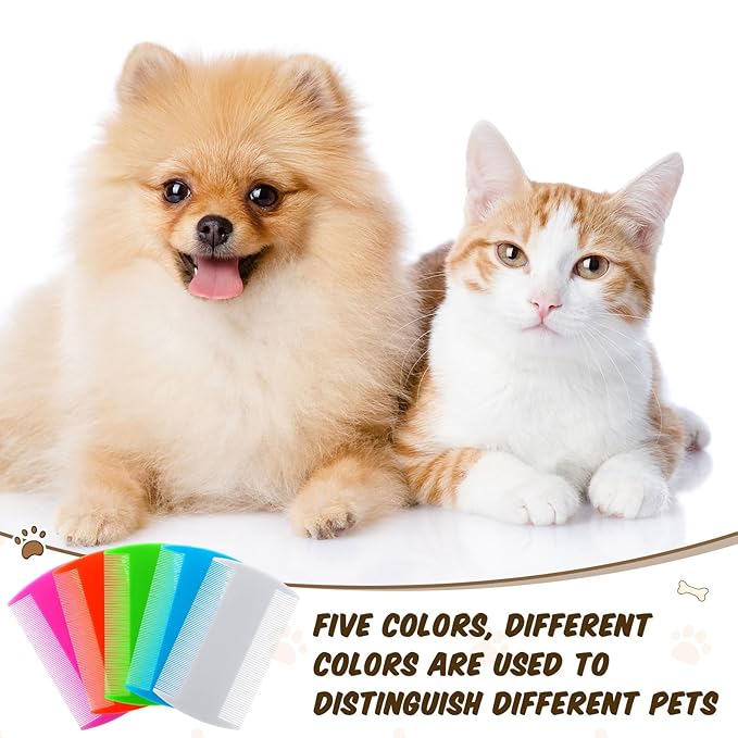 Hushee 50 Pcs Flea Comb Bulk for Cats Dogs Lice Comb with Double Side Tooth for Small Cats Dogs Kitten Indoor, 5 Colors
