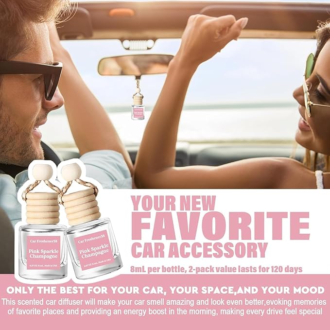 HoogaLife Car Air Freshener Diffuser 4 Pack Hanging Air Freshener - Vanilla Cream Car Air Fresheners for Women, Mahogany Teakwood ＆ Pink Sparkle Champagne ＆ Pistachio Salty Caramel Fragrance Oil