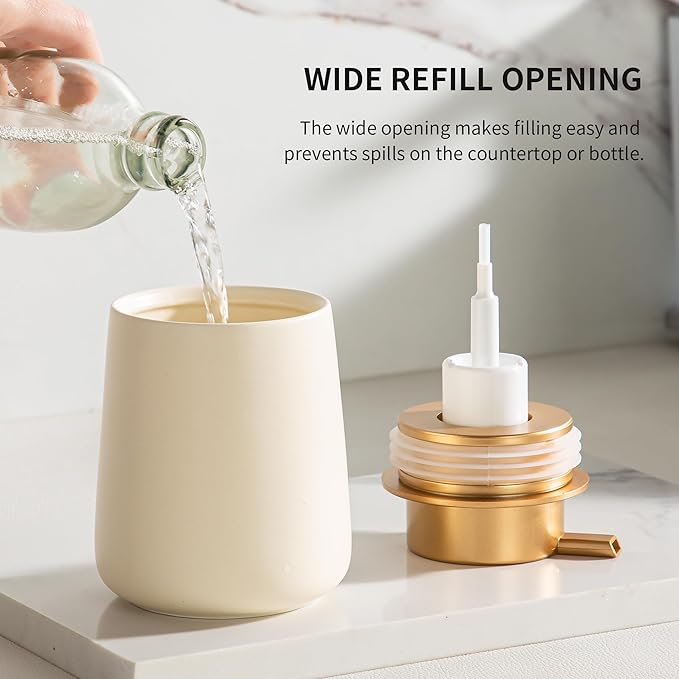 Enra Foaming Soap Dispenser,12 oz BModern Foam Soap Dispenser with Glod Pump for Bathroom,Kitchen with Easy-to-Press Pump (Beige Poam Gold Pump)