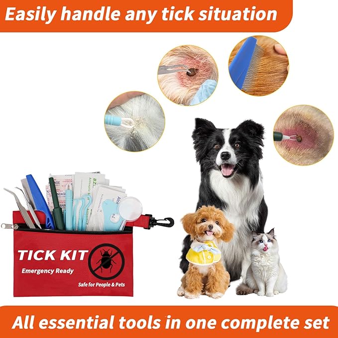 Premium Tick Remover Kit for Humans and Dogs - 54 in 1 Hiking Essentials with First Aid Case, Stainless Steel Tick Remover + Tweezers, Tick Remover Tools for Dogs Cats Pet Tick Comb