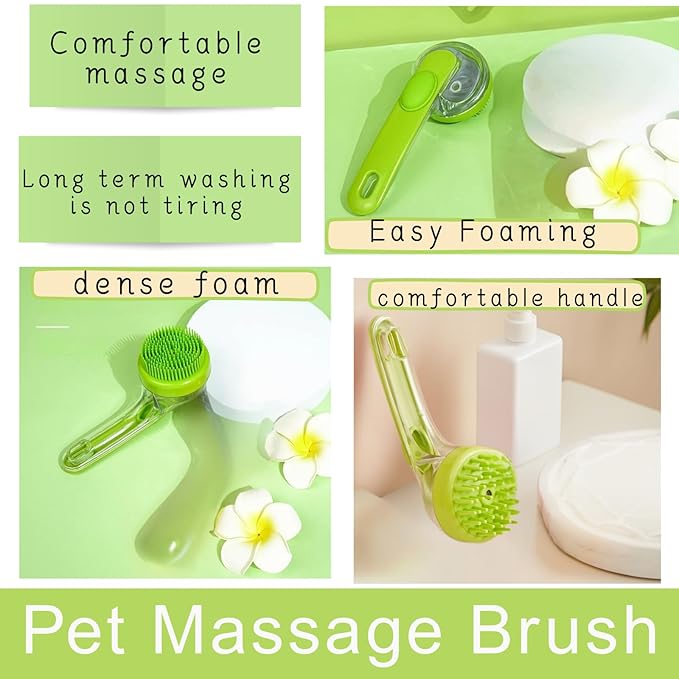 2PCS Pet Soft Silicone Bath Brush,Dog Scrubber, Dog Beauty Massage Brush with Soap Dispenser,with Adjustable Handle
