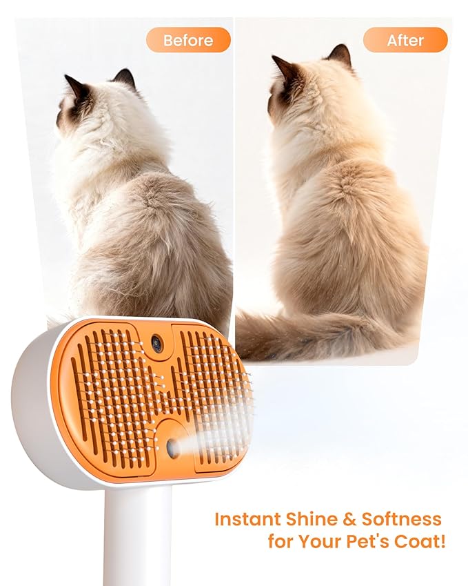 Cat Steam Brush with Waterless Shampoo, Self Cleaning Cat Brush for Shedding, 3 in 1 Pet Spray Hair Removal Comb, Pet Steam Brushes for Long and Short Haired Dog, Cool Mist Only