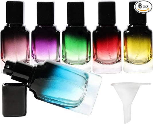 Perfume Bottles Empty Glass Atomizer Sprayer, 6 Pack 20ml Refillable Travel Spray Bottle for Fragranc or Essential Oil, Portable Cologne Atomizers with Dispensing Kit for Handbag, Date