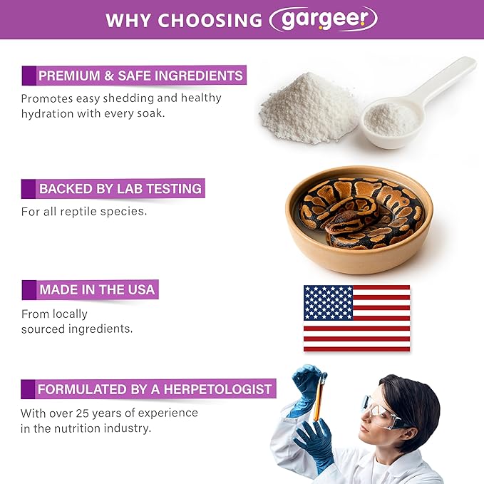 'ReptiShed' Shedding Aid Soak Powder for Reptiles | Stuck Shed Remover for Dragons, Geckos, Lizards, Snakes | Aloe, Chamomile, Hyaluronic Acid | Bath Supplement | Made in The USA. Enjoy!