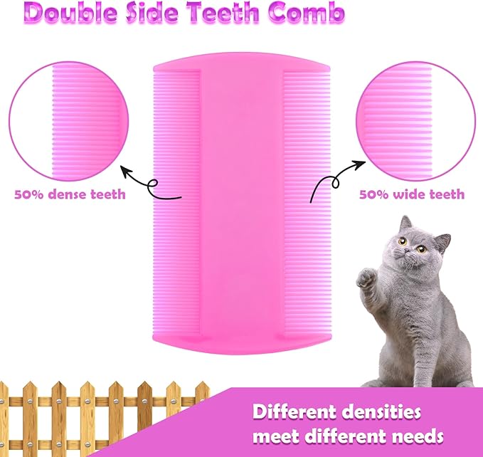 Flea Comb Set for Cats & Dogs - 6 Pack Pet Grooming for Small, Medium & Large Pets (Pink)