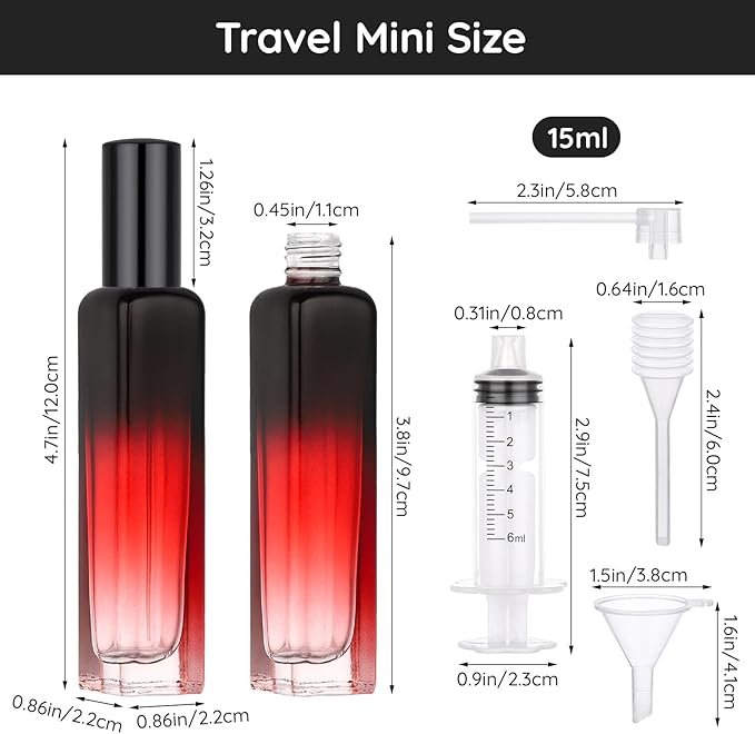 Segbeauty 2 Packs 0.5oz Perfume Bottles Empty, 15ML Portable Glass Cologne Sprayer, Refillable Spray Bottle for Liquid Cosmetic, Mini Travel Size Perfume Atomizer Sample Container for Frangrance