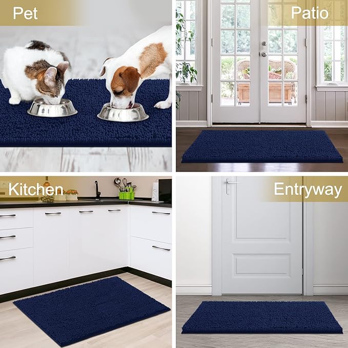 IM HOME Chenille Absorbent Outdoor Doormat 60" x 36", Washable Muddy Door Mats for Dog Non Slip Indoor Doormat Dog Mat for Muddy Paw Front Inside Doormats for Entryway Navy Blue