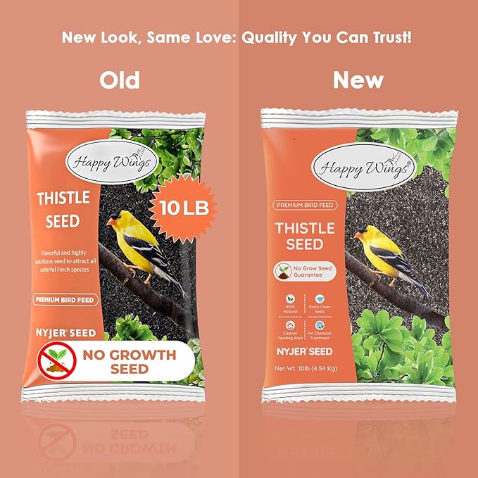 Happy Wings Nyjer/Thistle Seeds with Empty Sock for Wild Bird Food - 10 Pounds I No Grow Seed