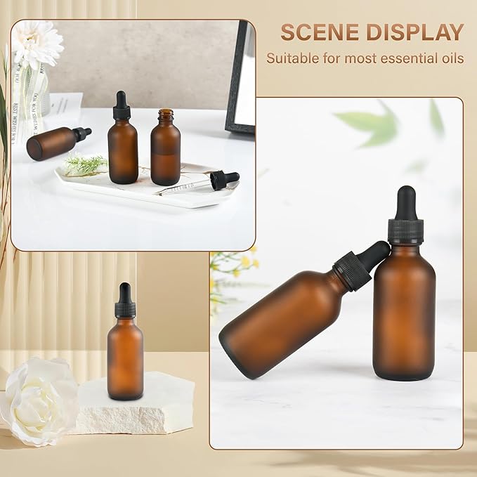 12 Pcs, 2oz Dropper Bottle, Amber Glass Eye Dropper Bottle, Tincture Bottles with Dropper, Pretty Finish, Leak-Proof Design, Stronger Suction for All Kinds of Mixed Liquids