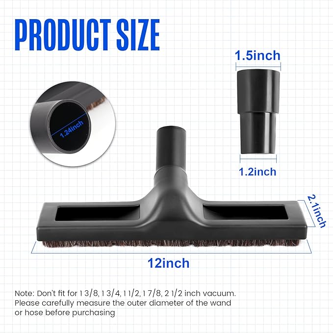 12" Universal Vacuum Cleaner Floor Brush Attachments 1 1/4 inch(32mm) for Shark Vacuum Brush Attachments,360° Swivel Hardwood Brush & Adapter with Horse Hair Attachments for Shark Vacuums Accessories