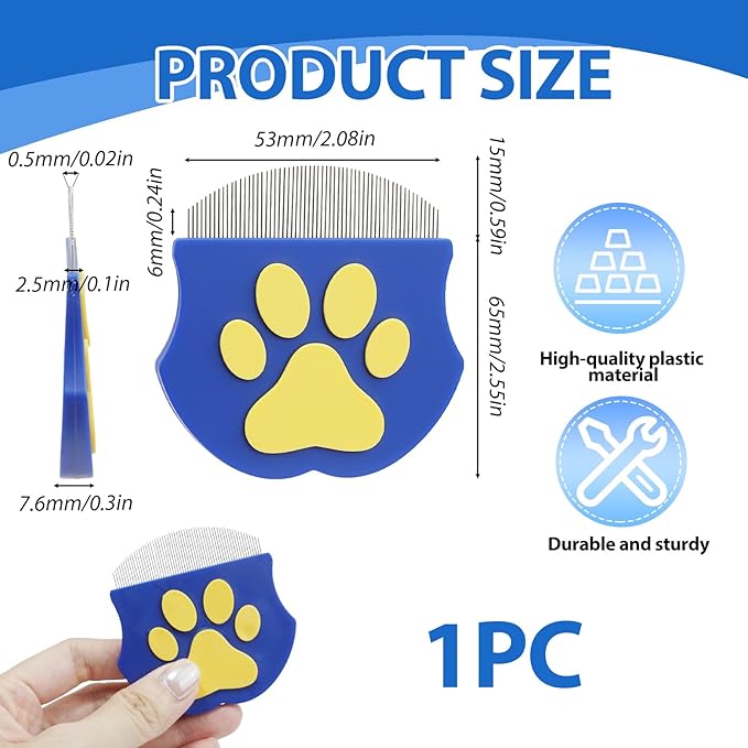 Professional Flea Comb & Eye Cleaning Tool for Cats Dogs - Stainless Steel Fine Teeth Grooming Comb with Anti-Slip Handle - Removes Lice, Eye Gunk, Tear Stains - Gentle for Pets& Small Breeds