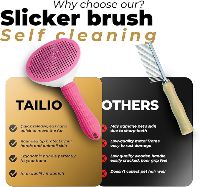 Dog & Cat Brush, Soft Self Cleaning Slicker Brush, Skin-Friendly Upgraded Dog Brush for Shedding, Massaging, and Grooming – Perfect for Long & Short Coats (Pink)
