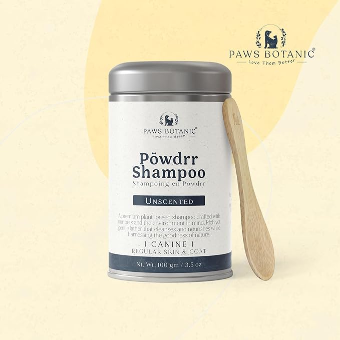 Unscented Dog Dry Shampoo, Powder Shampoo for Dogs, Regular Skin & Coat, 3.5 oz with Bamboo Spoon